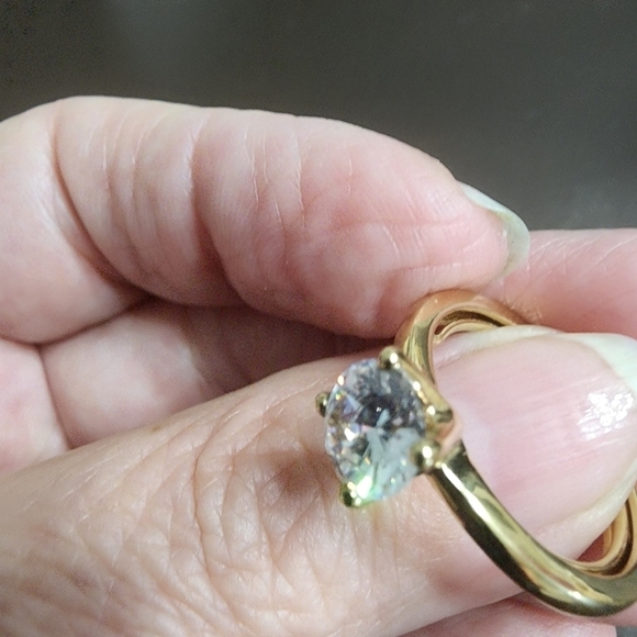 Gold Tone Adjustable Ring with Clear Stone Size 8 - Picture 3 of 5